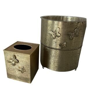 Vintage Stylebuilt 24kt Gold Plated Tissue Box Cover & trash can 3D Butterflies
